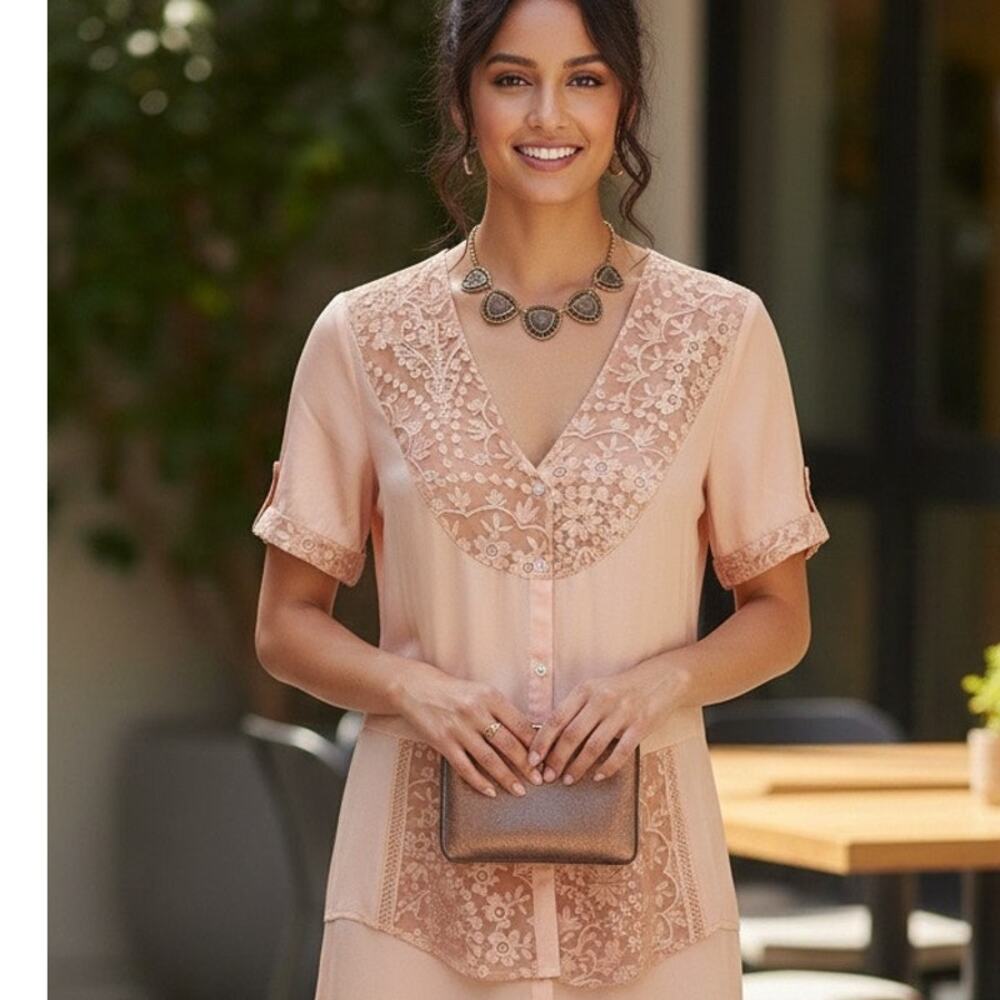 Tiny Anthropologie Boho Blouse with Tone-on-Tone Embroidery